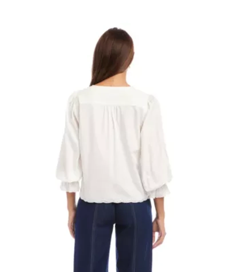 Embroidered Button-Front Top