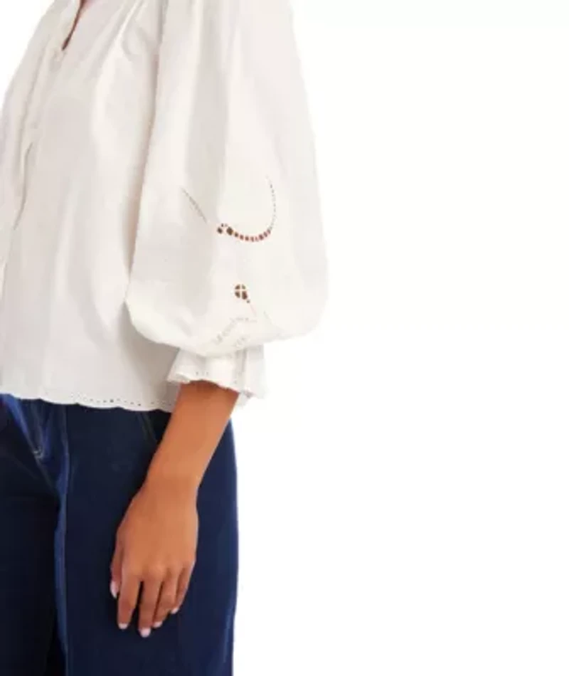 Embroidered Button-Front Top