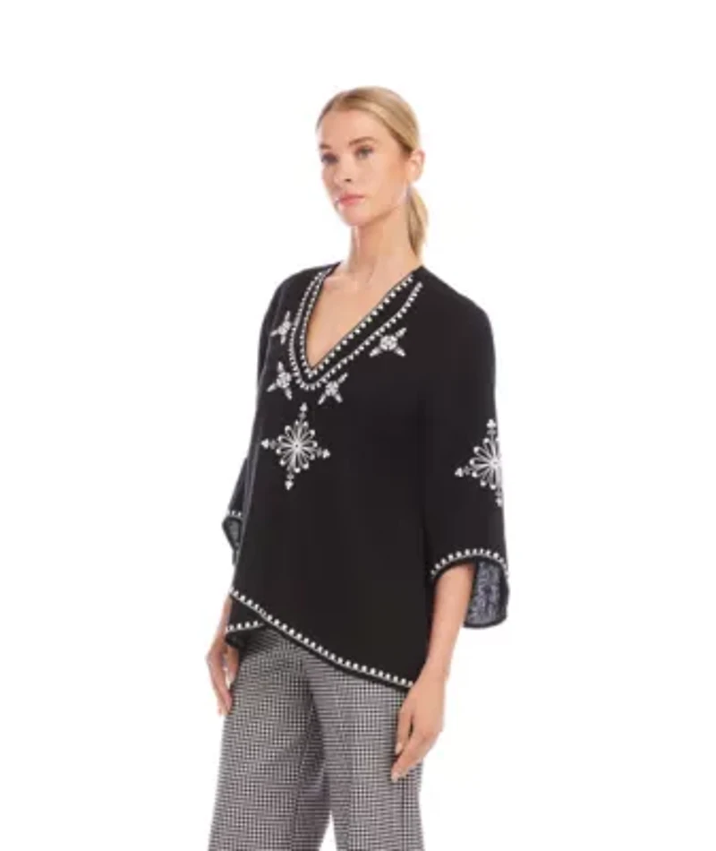 Bracelet Sleeve Embroidered Asymmetric Top