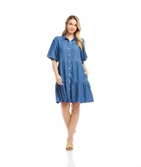 Puff Sleeve Tiered Shirtdress
