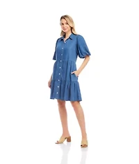Puff Sleeve Tiered Shirtdress