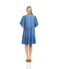 Puff Sleeve Tiered Shirtdress