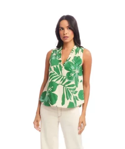 Sleeveless Ruffle Trim Top