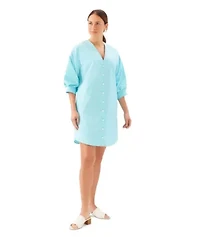 Lantern Sleeve Pearl Button Dress