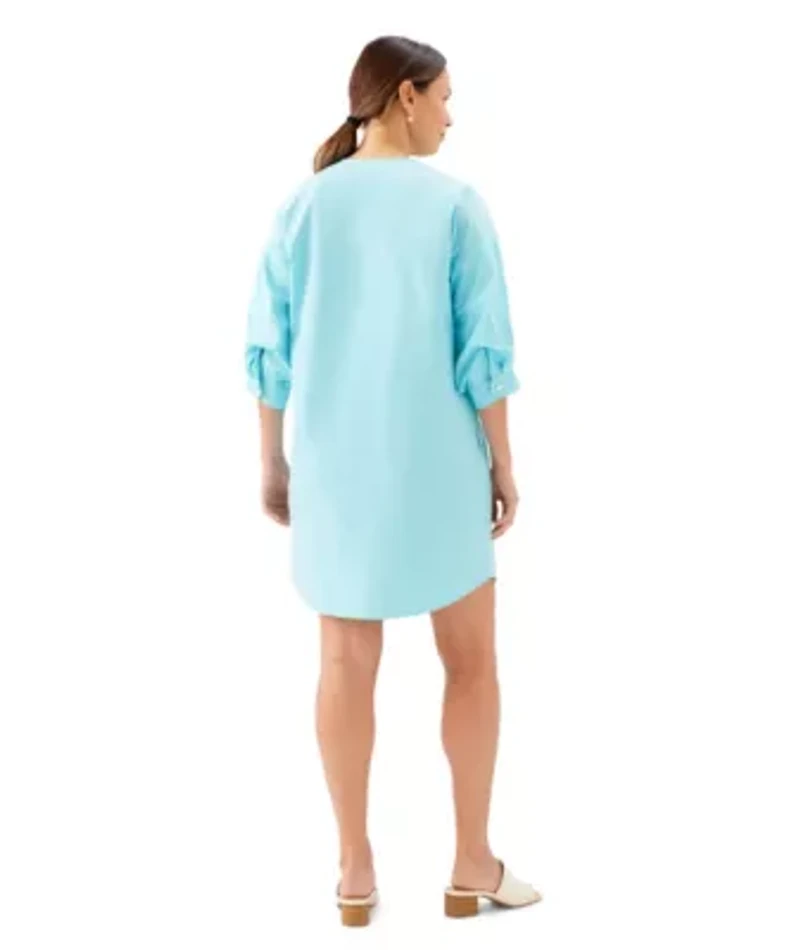 Lantern Sleeve Pearl Button Dress