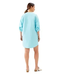 Lantern Sleeve Pearl Button Dress