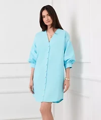 Lantern Sleeve Pearl Button Dress