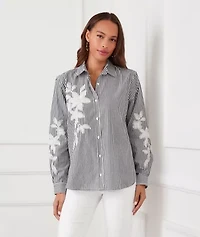Long Sleeve Stripe Embroidered Shirt