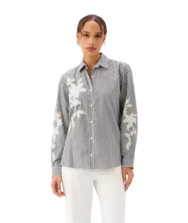 Long Sleeve Stripe Embroidered Shirt