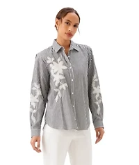 Long Sleeve Stripe Embroidered Shirt