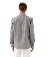Long Sleeve Stripe Embroidered Shirt