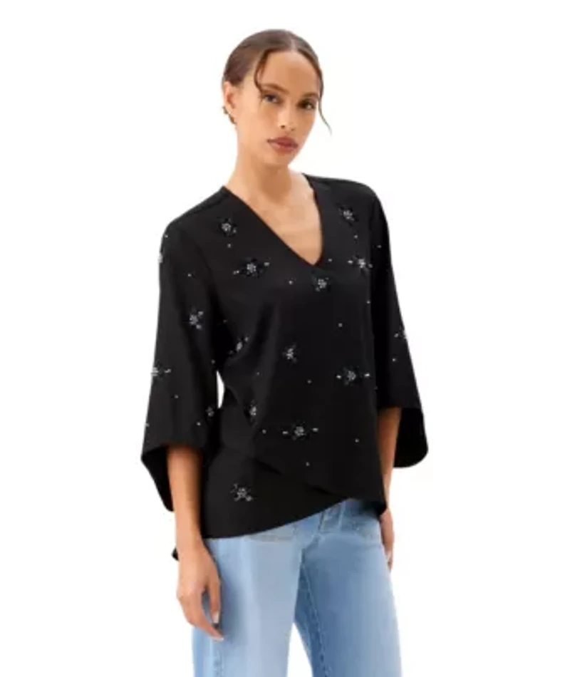 Bracelet Sleeve Embellished Asymmetric Top