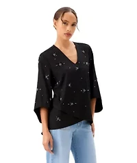 Bracelet Sleeve Embellished Asymmetric Top