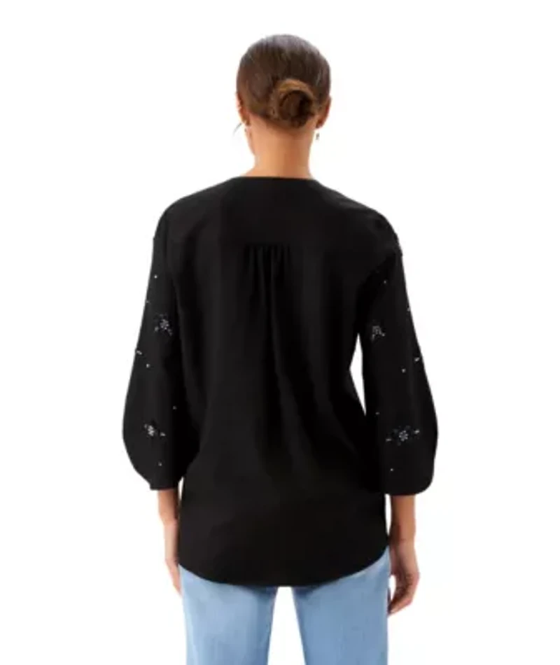 Bracelet Sleeve Embellished Asymmetric Top