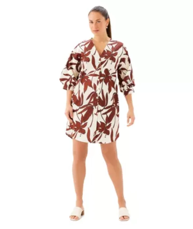 Lantern Sleeve Button-Front Dress