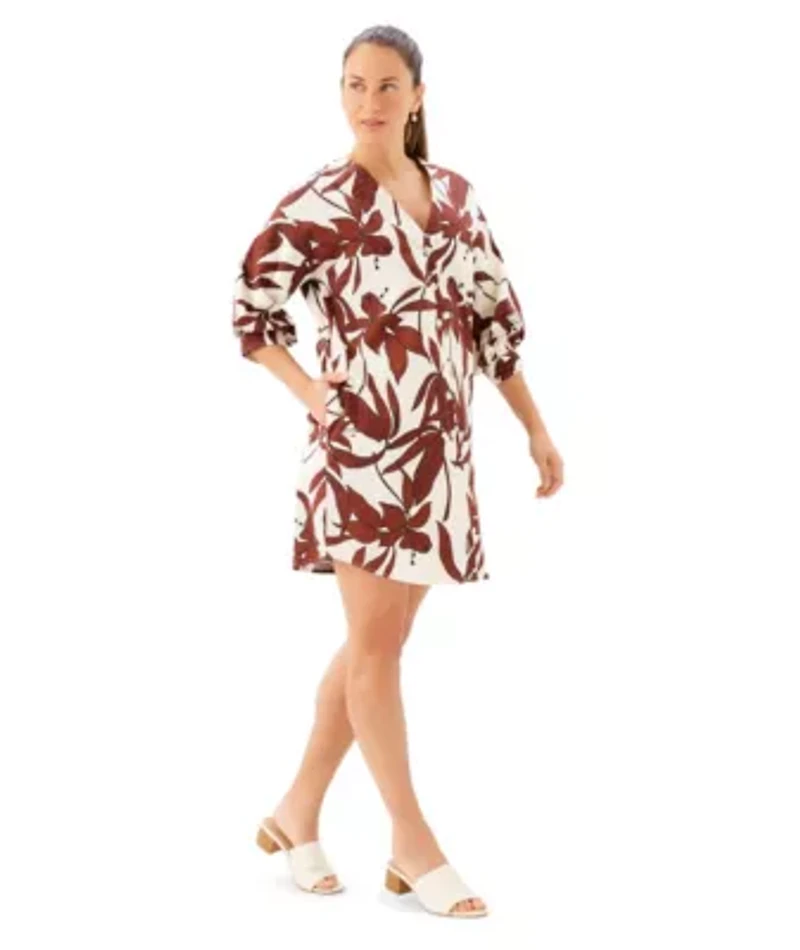 Lantern Sleeve Button-Front Dress