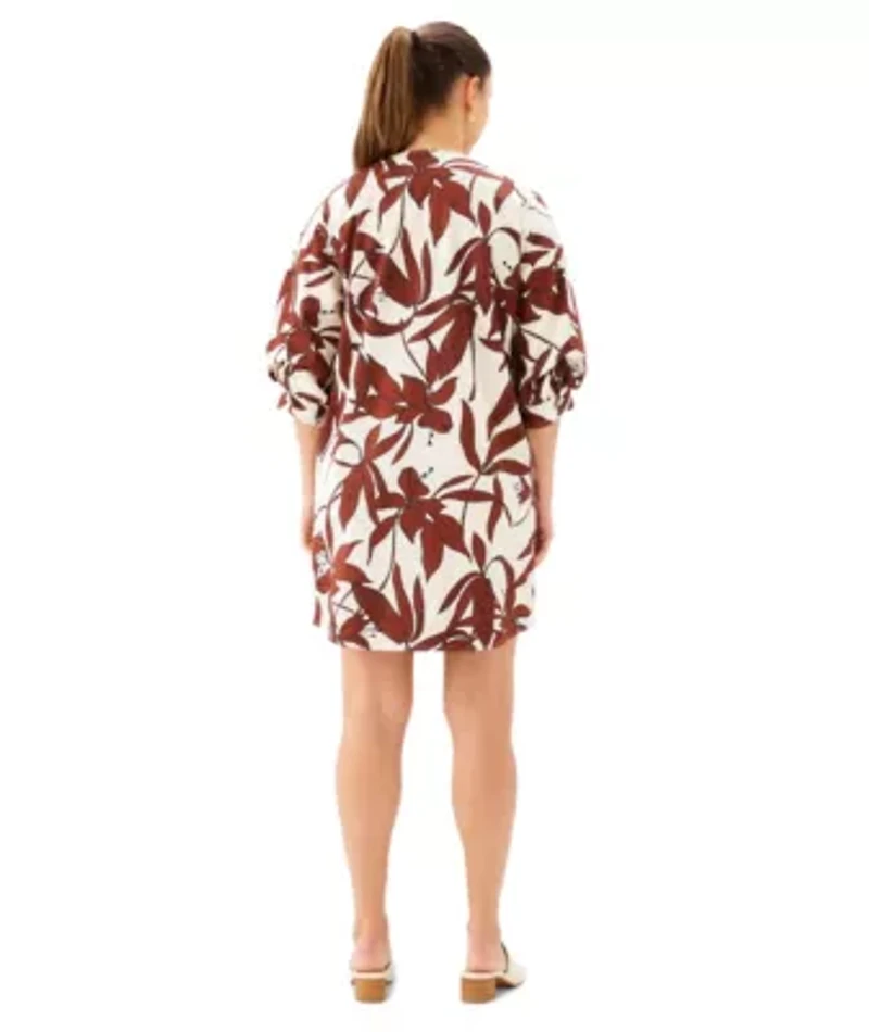Lantern Sleeve Button-Front Dress