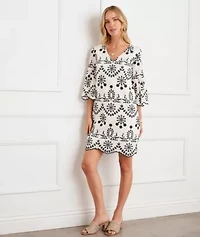 Flare Sleeve Embroidered Dress