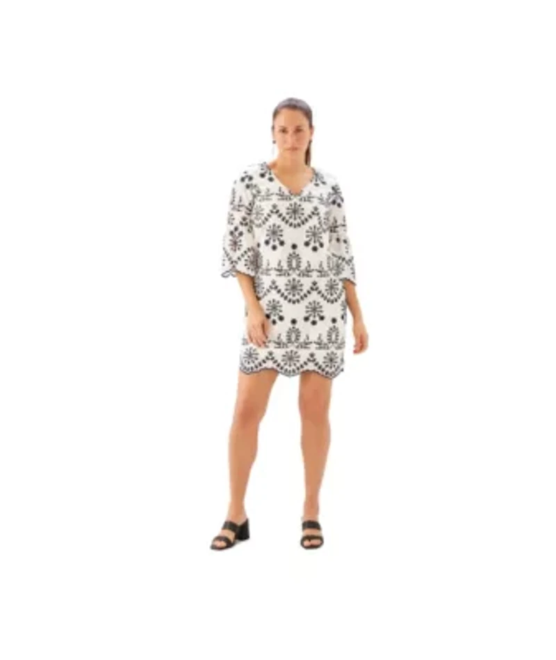 Flare Sleeve Embroidered Dress