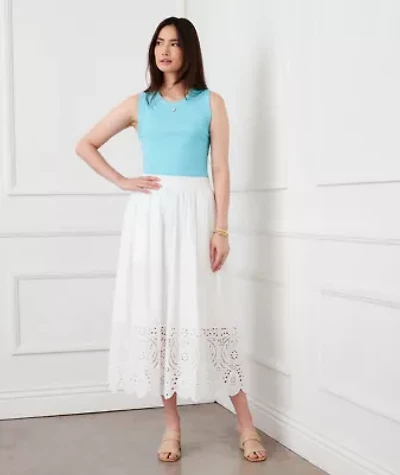 Cut-Out Embroidery Midi Skirt