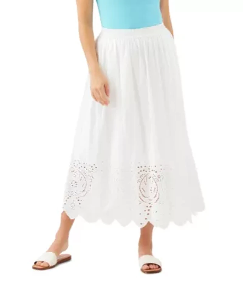 Cut-Out Embroidery Midi Skirt