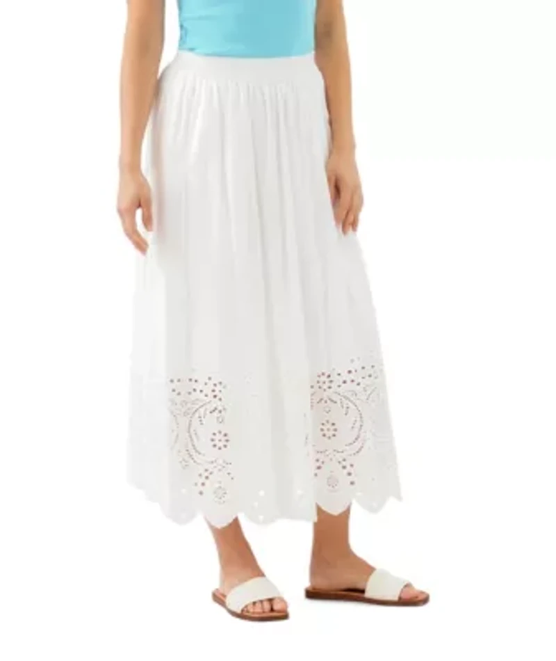 Cut-Out Embroidery Midi Skirt