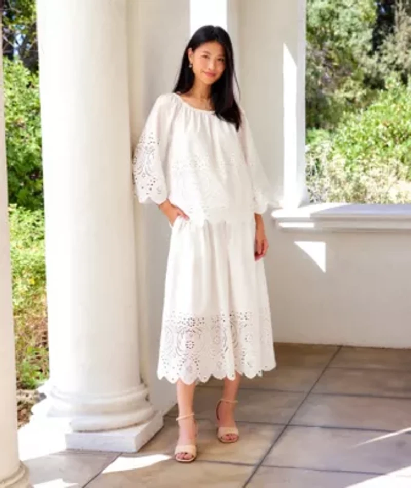 Cut-Out Embroidery Midi Skirt