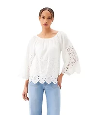 Cut-Out Embroidery Flare Sleeve Peasant Top