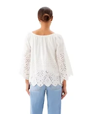 Cut-Out Embroidery Flare Sleeve Peasant Top