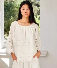 Cut-Out Embroidery Flare Sleeve Peasant Top