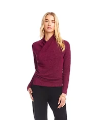 Long Sleeve Metallic Crossover Side-Shirred Top