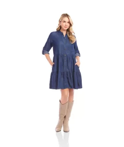 Roll Tab Tiered Shirtdress