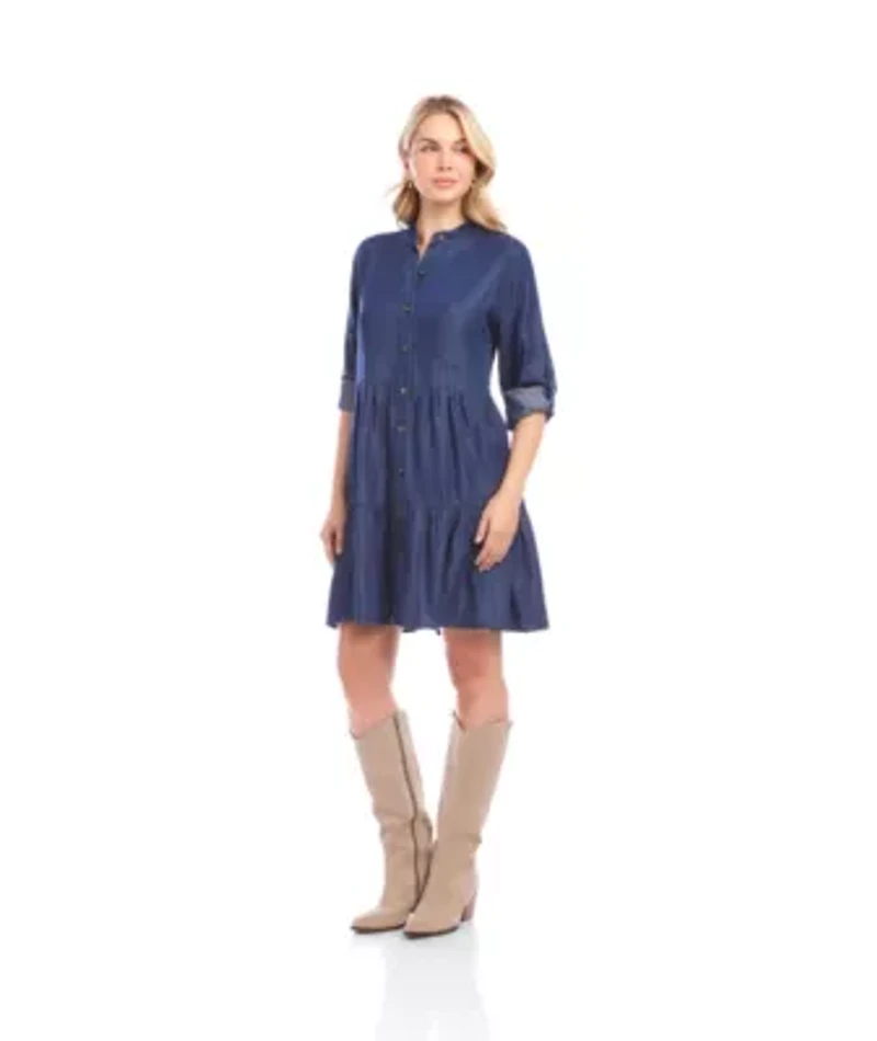 Roll Tab Tiered Shirtdress