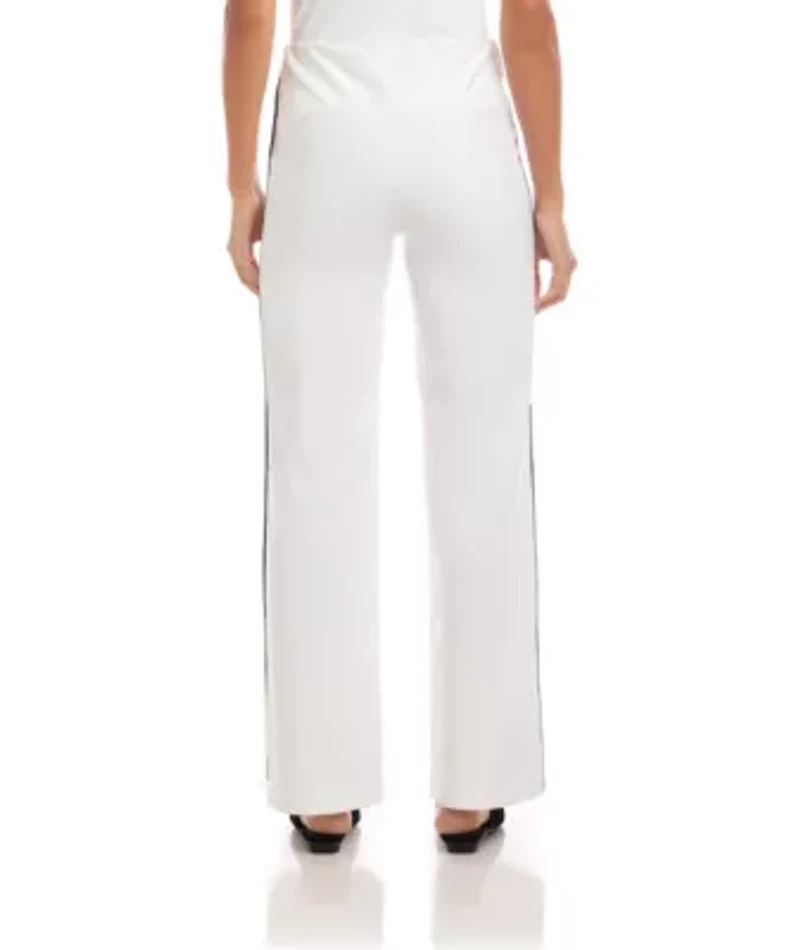 Contrast Piped Wide-Leg Pants