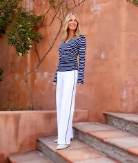Contrast Piped Wide-Leg Pants
