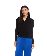 Long Sleeve Ribbed Drape Front Crossover Top