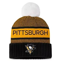 NHL Fanatics Black/Gold Pittsburgh Penguins Authentic Pro Rink Cuffed Knit Hat with Pom