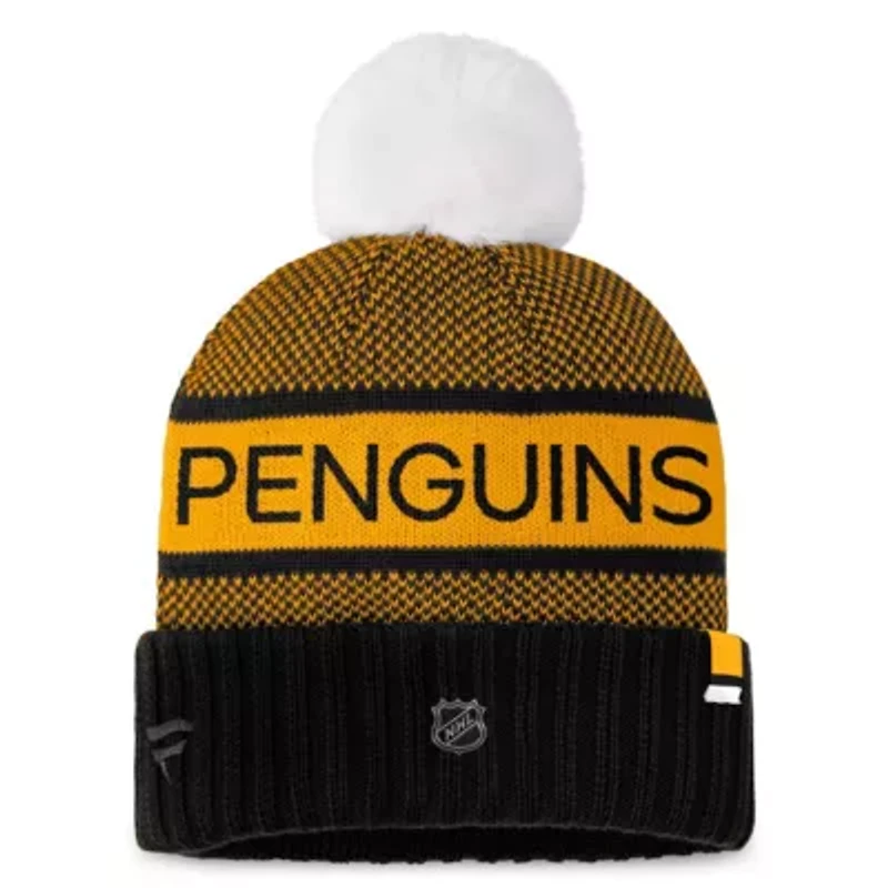NHL Fanatics Black/Gold Pittsburgh Penguins Authentic Pro Rink Cuffed Knit Hat with Pom