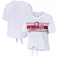 Alabama Crimson Tide NCAA Striped Front Knot Cropped T-Shirt