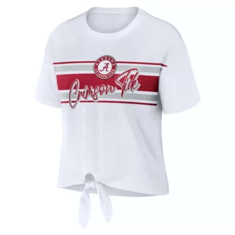 Alabama Crimson Tide NCAA Striped Front Knot Cropped T-Shirt