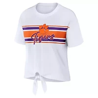 NCAA Clemson Tigers Striped Front Knot Cropped T-Shirt