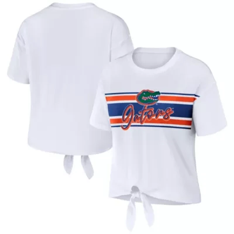 NCAA Florida Gators Striped Front Knot Cropped T-Shirt