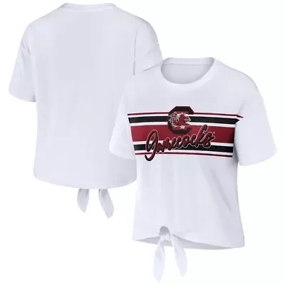 NCAA South Carolina Gamecocks Striped Front Knot Cropped T-Shirt