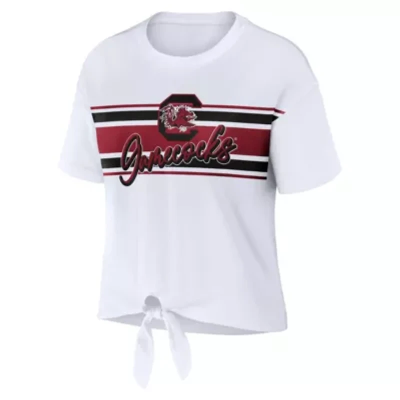 NCAA South Carolina Gamecocks Striped Front Knot Cropped T-Shirt