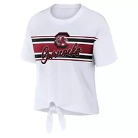 NCAA South Carolina Gamecocks Striped Front Knot Cropped T-Shirt