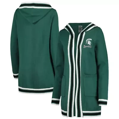 NCAA Michigan State Spartans One More Round Tri-Blend Striped Hooded Cardigan Sweater