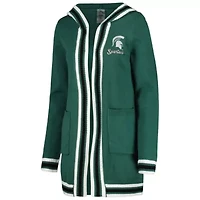 NCAA Michigan State Spartans One More Round Tri-Blend Striped Hooded Cardigan Sweater