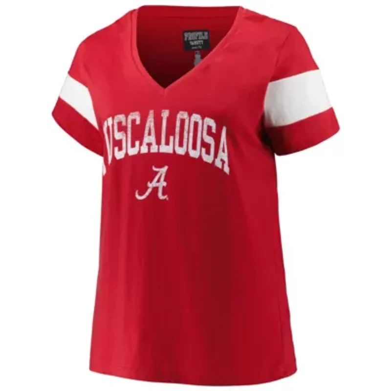 Alabama Crimson Tide NCAA Plus Arched City Sleeve Stripe V-Neck T-Shirt