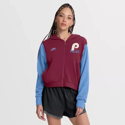 MLB Nike Burgundy/Light Philadelphia Phillies Cooperstown Collection Cropped Full-Zip Hoodie