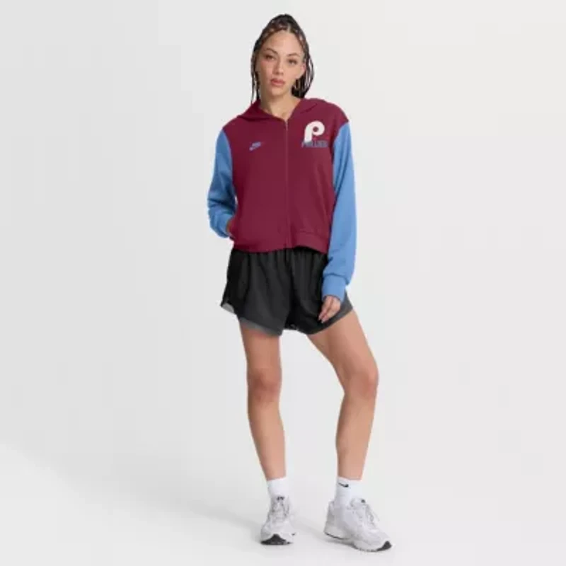 MLB Nike Burgundy/Light Philadelphia Phillies Cooperstown Collection Cropped Full-Zip Hoodie